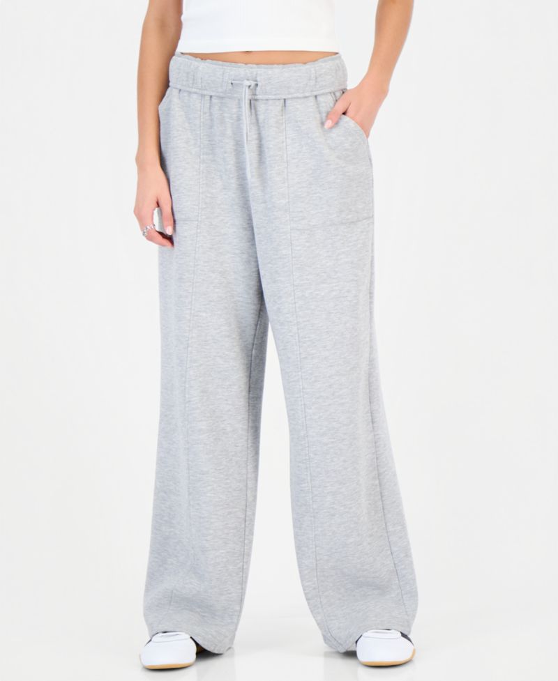 Juniors' Foldover High-Rise Wide-Leg Pull-On Fleece Pants