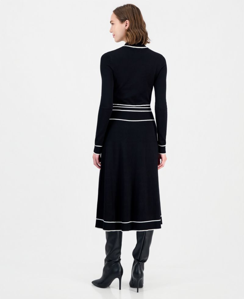 Women's Long Sleeve Mock Neck Belted Dress