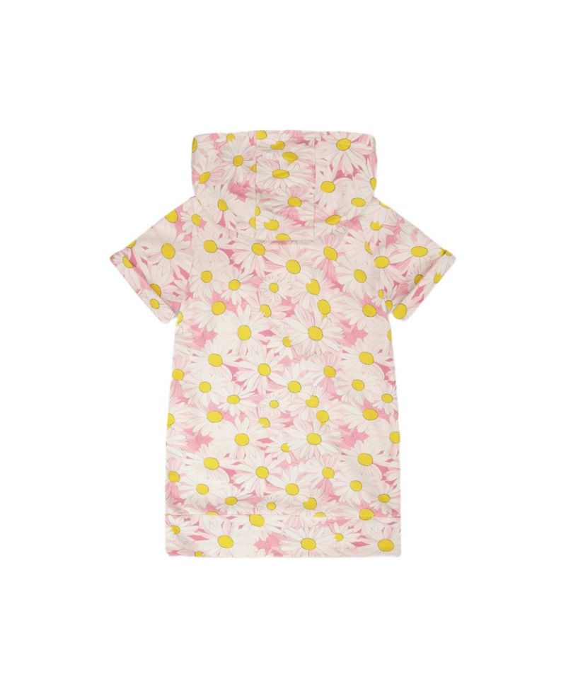 Little Girls French Terry Hooded Dress Printed Daisies
