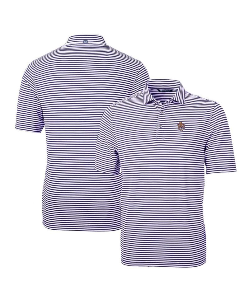 Men's Purple LSU Tigers Throwback Logo Virtue Eco Pique Stripe Polo Shirt