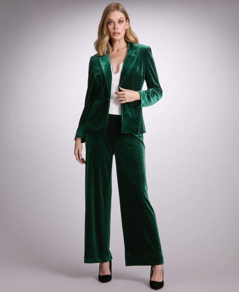 Women's Clean Waistline Velvet Wide-Leg Stud-Embellished Pants