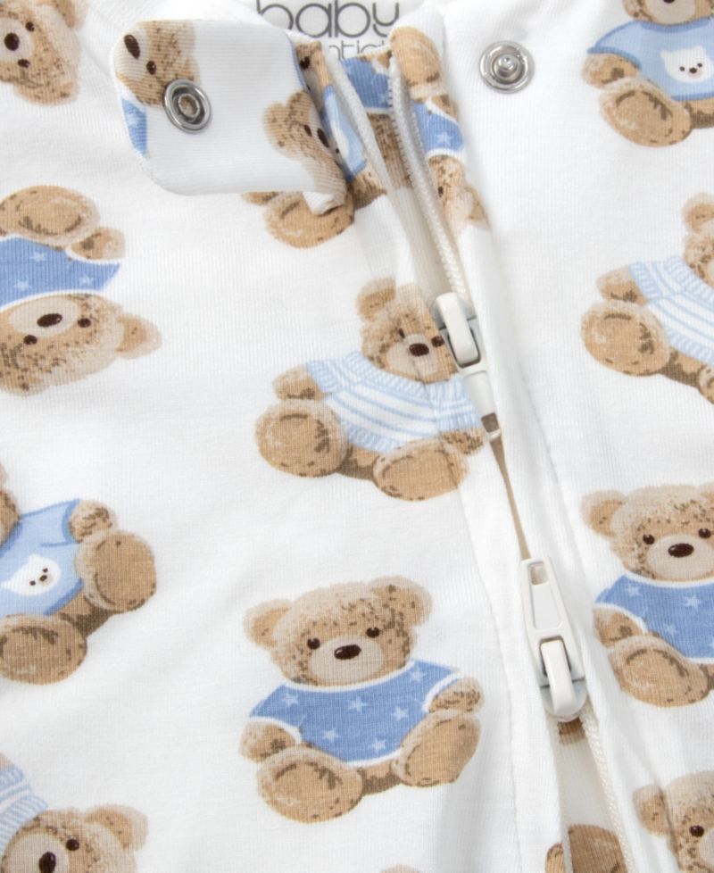 Baby Boys' Bear Print Coverall, Blanket, Hat and Wooden Sign, 4-Piece Set