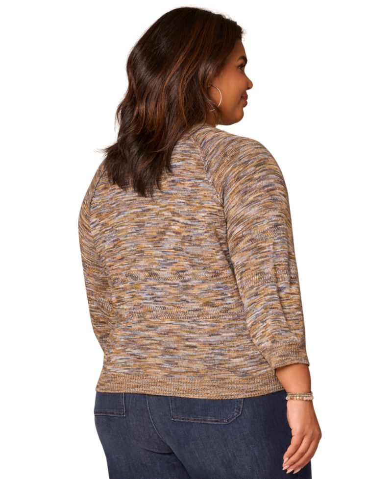 Plus Space Dye Round-Neck Blouson-Sleeve Sweater