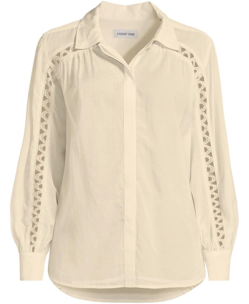 Women's Voile Shirred Trim Insert Shirt