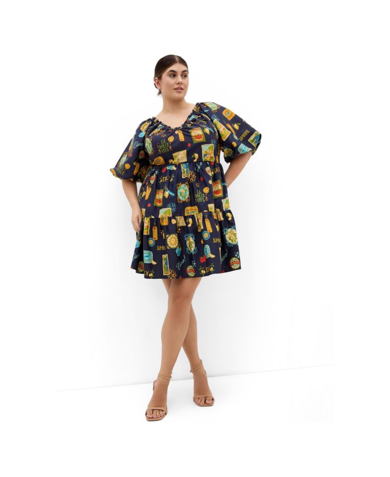 Women's Fantasy Berry Floral Print Puff Sleeve Mini Dress
