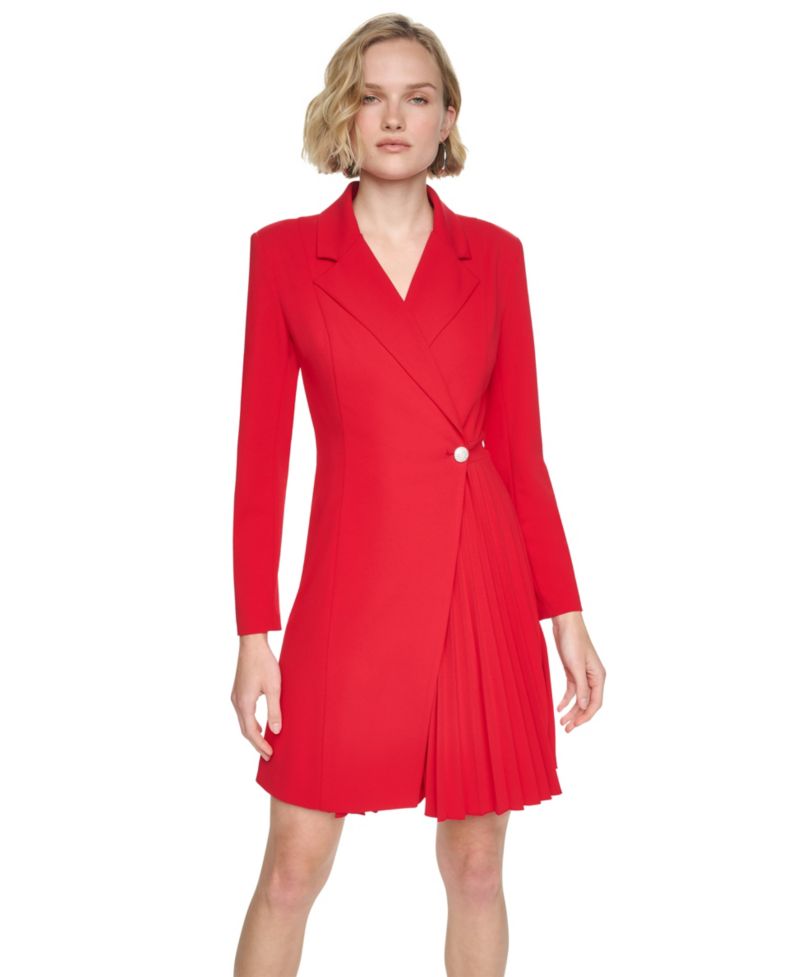 Petite Pleated Long-Sleeve Coatdress
