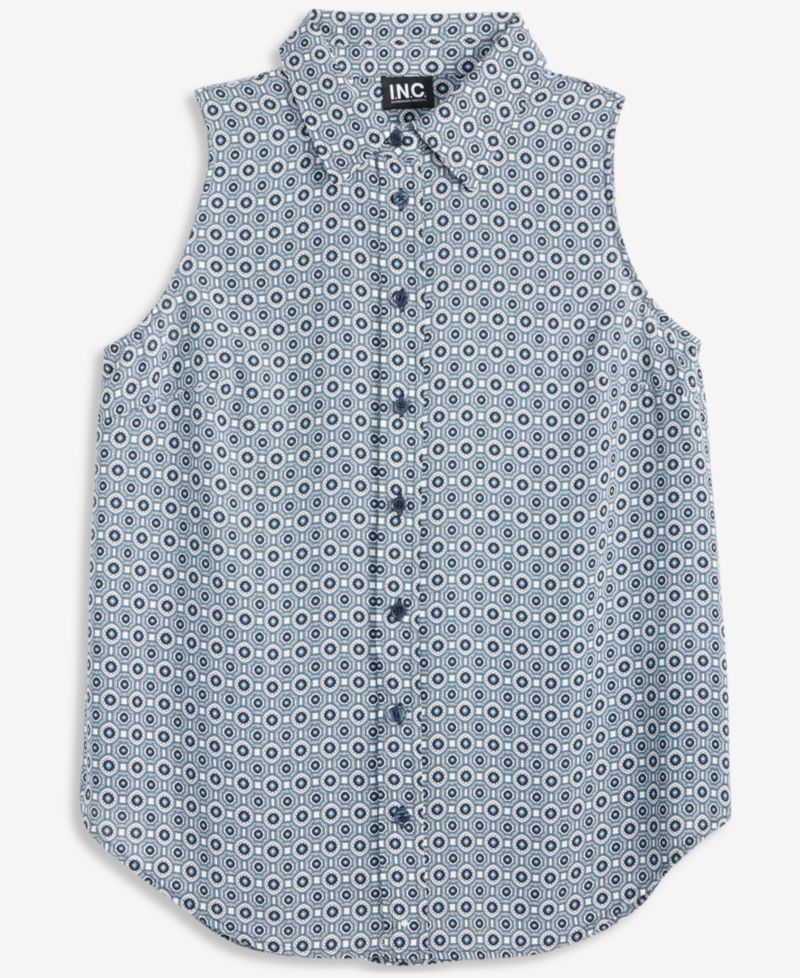 Women's Sleeveless Button-Up Geometric-Print Blouse
