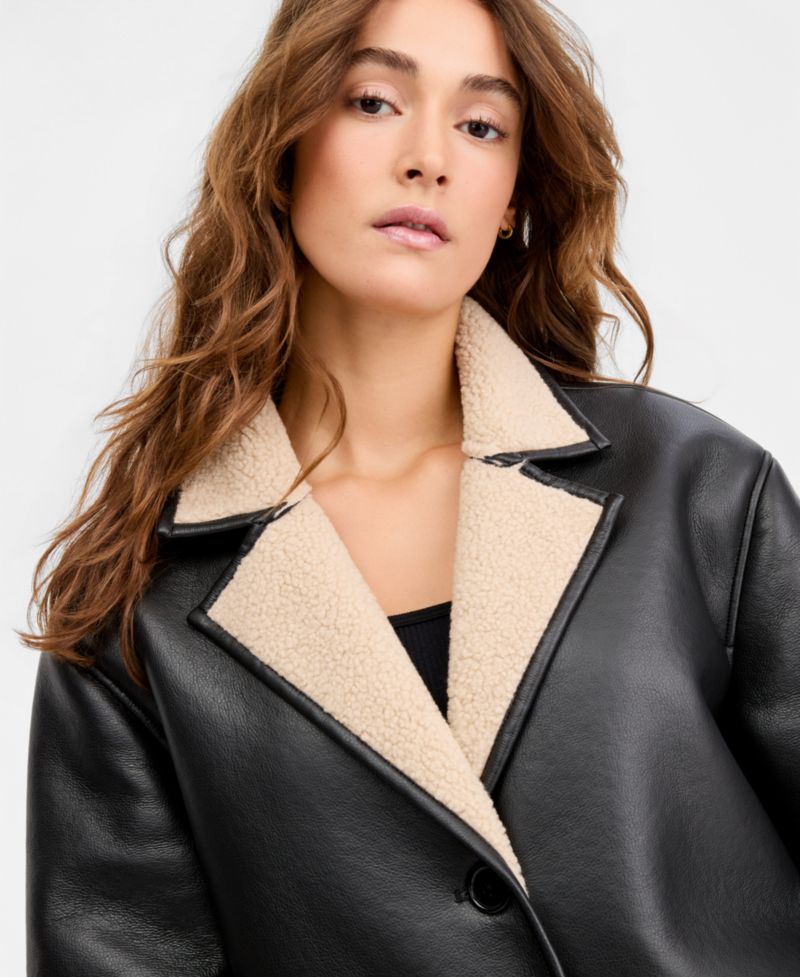 Juniors' Faux-Shearling Coat