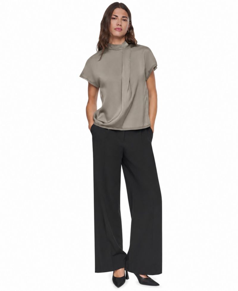 Women's Short-Sleeve Mock-Neck Satin Blouse
