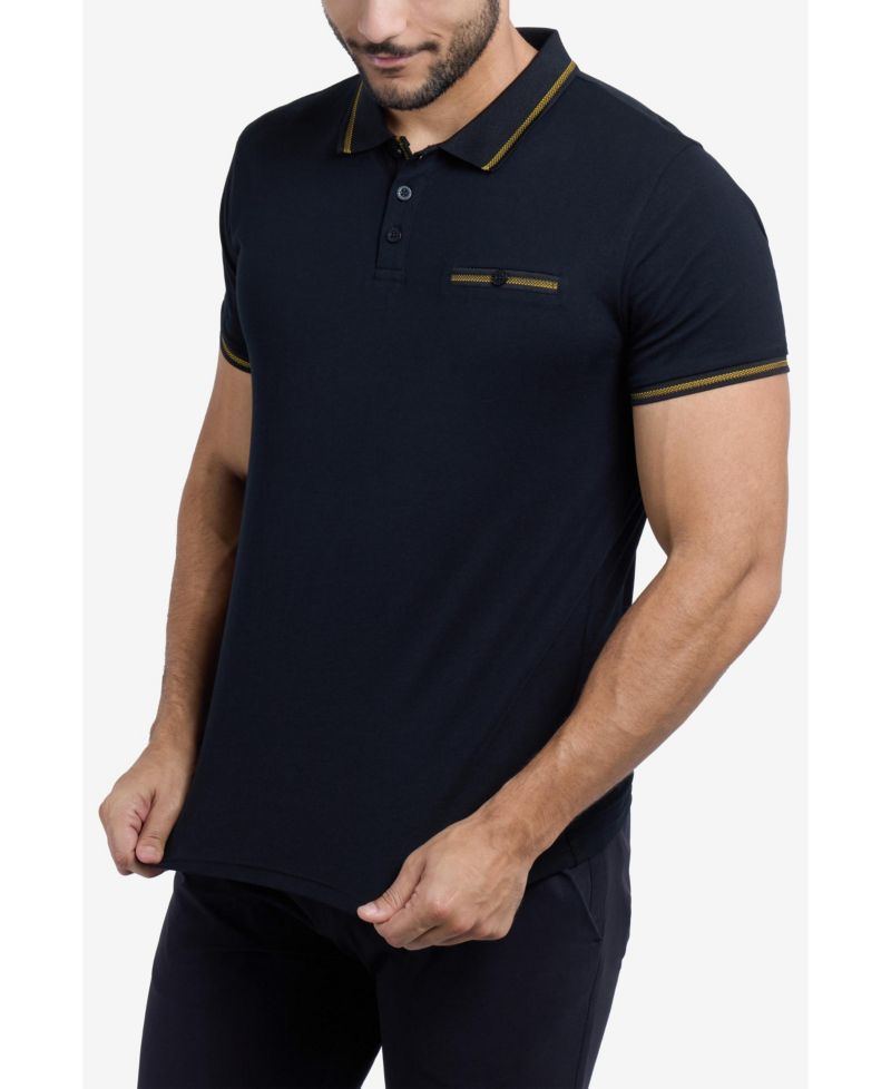 CULTURA Men's Short Sleeves Cotton Polo With Jaquard Rib And Chest Rib Pocket