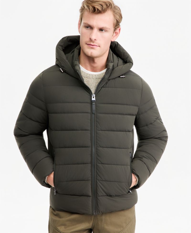 Мужская нарядная эластичная куртка с капюшоном, которую можно упаковывать