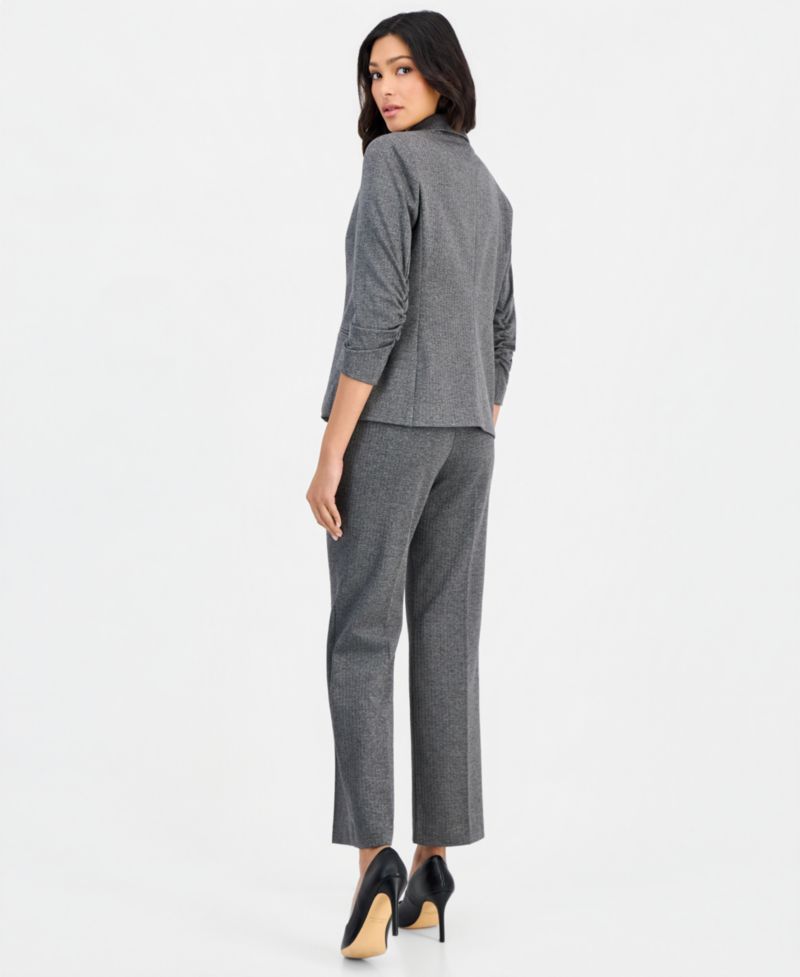 Petite Ponte One-Button Scrunch-Sleeve Jacket & NYC Compression Side-Tab Pull-On Pants