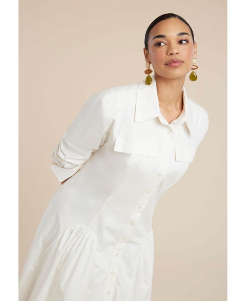 Women's Plus Size Shirred Godet Flare Poplin Dress