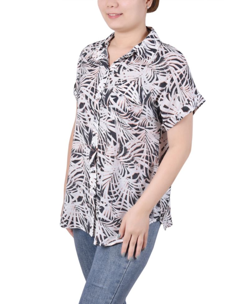 Women's Short Rolled Sleeve Button Front Blouse