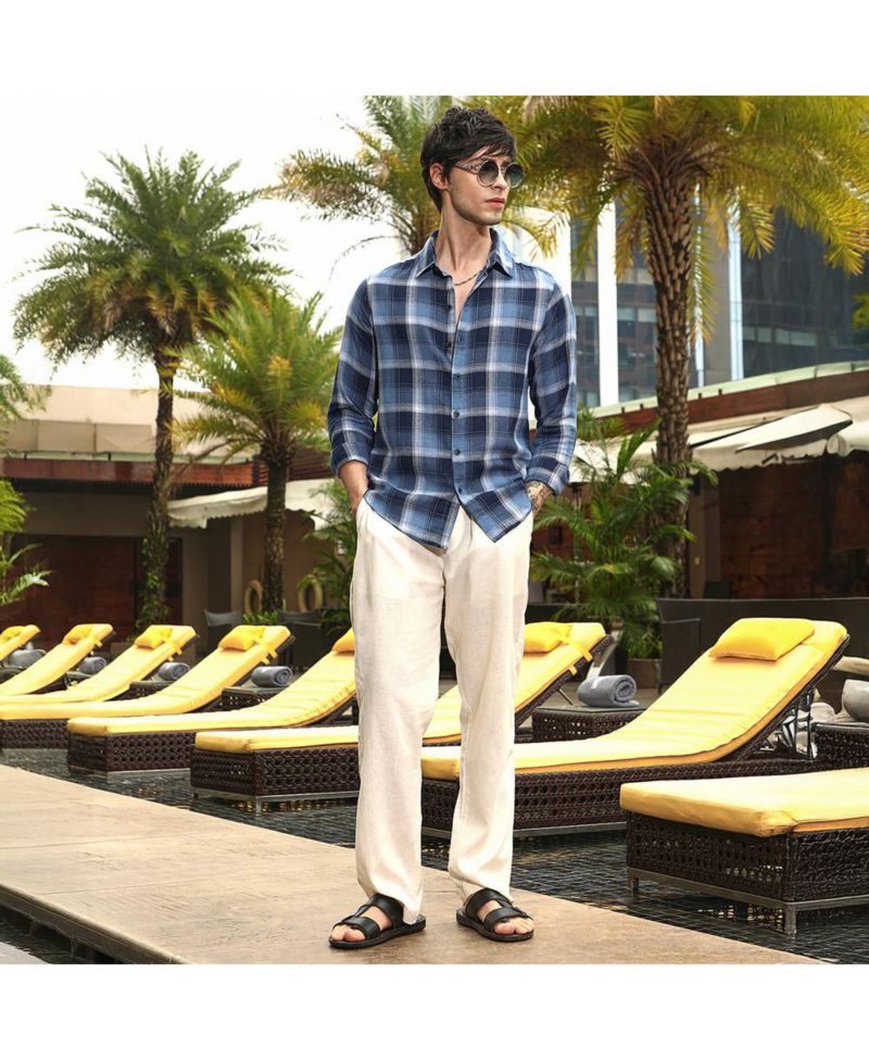 Men's Navy Blue & Off-White Multi-Checkered Shirt