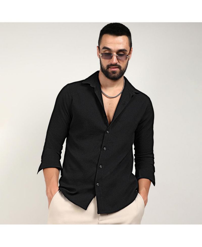 Men's Midnight Black Embossed Micro Check Shirt