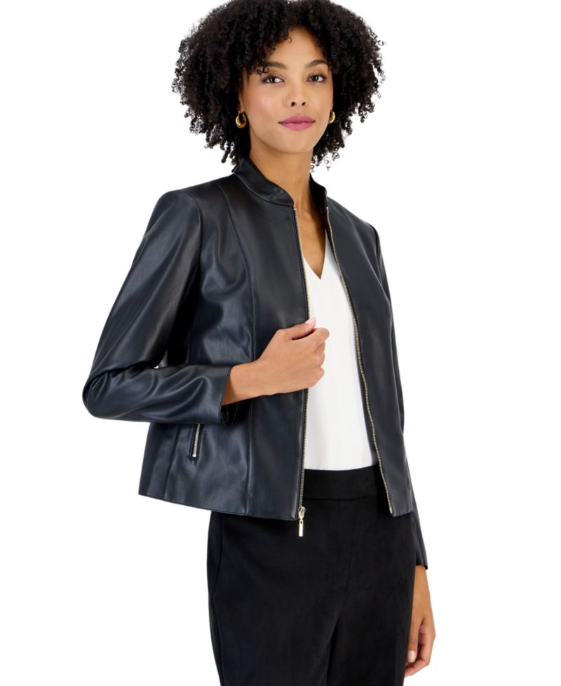Petite Moto Fitted Zipper-Pocket Jacket