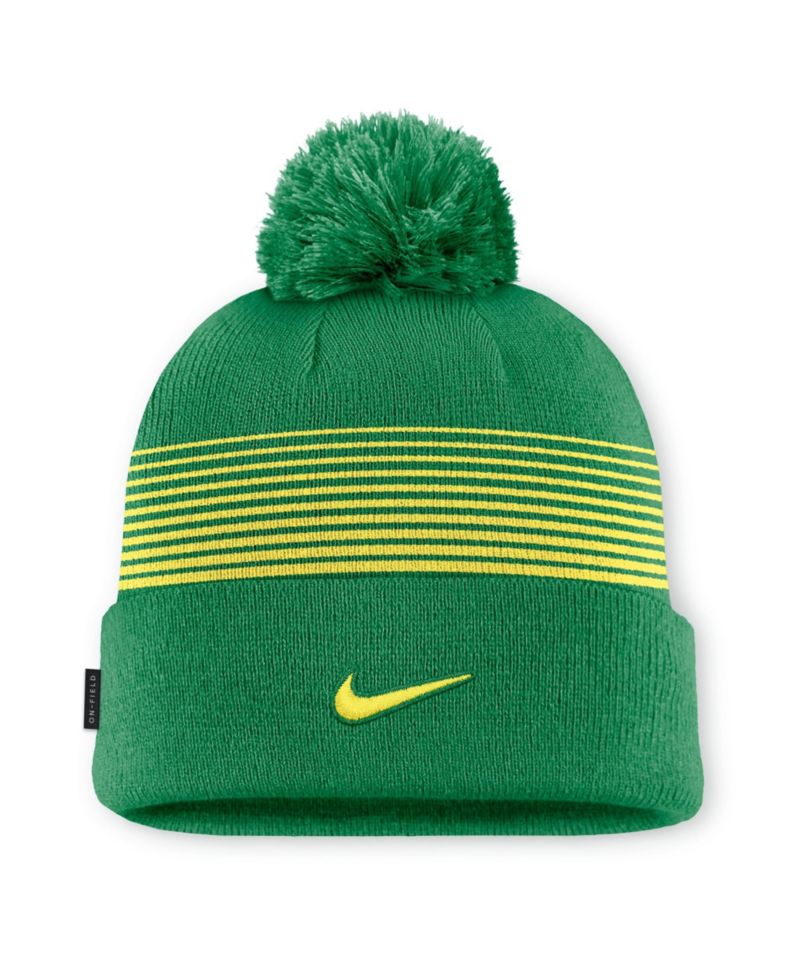 Men's and Women's Green Oregon Ducks 2026 On-Field Cuffed Knit Hat with Pom