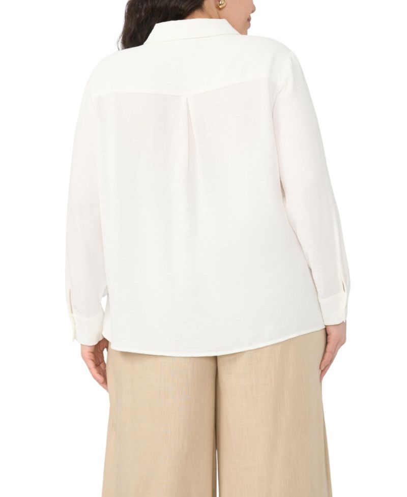 Plus Size Button-Down Tunic Flower Applique Blouse
