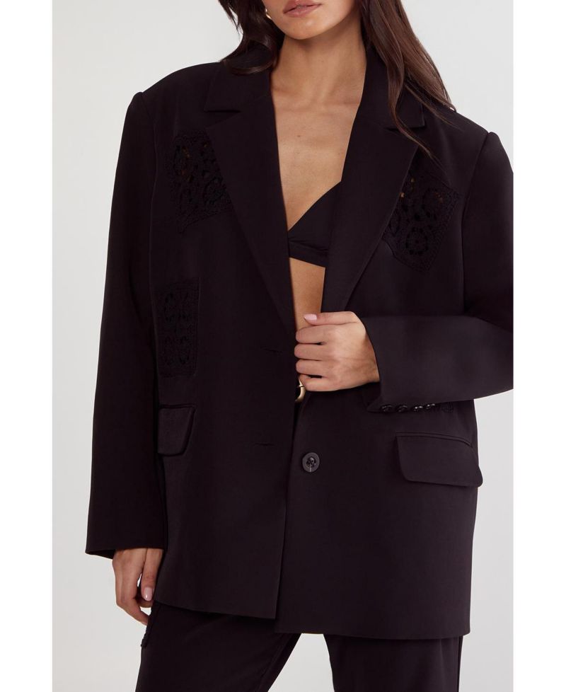 Women's Tailored Crochet Insert Oversized Blazer