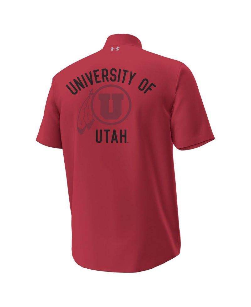 Men's Red Utah Utes Gameday ArmourFuse Camp Button-Up Shirt