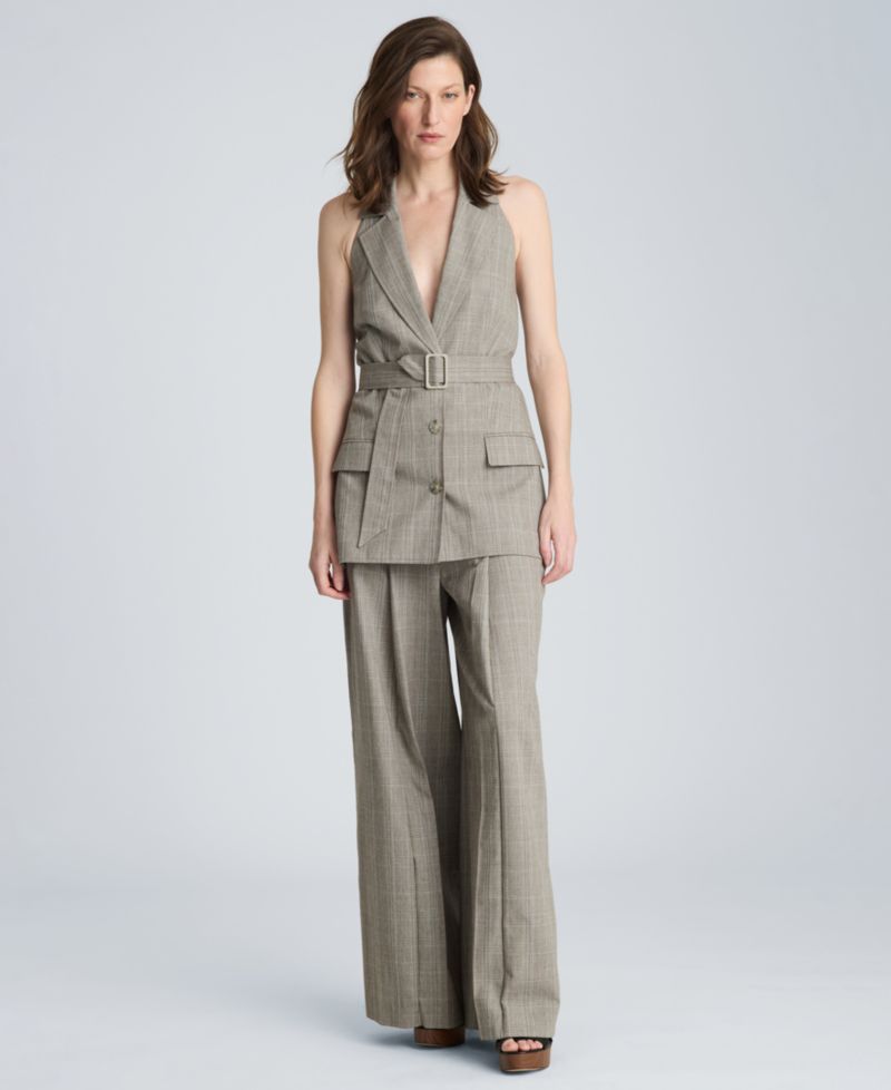 Women's Sleeveless Belted Notch Collar Vest