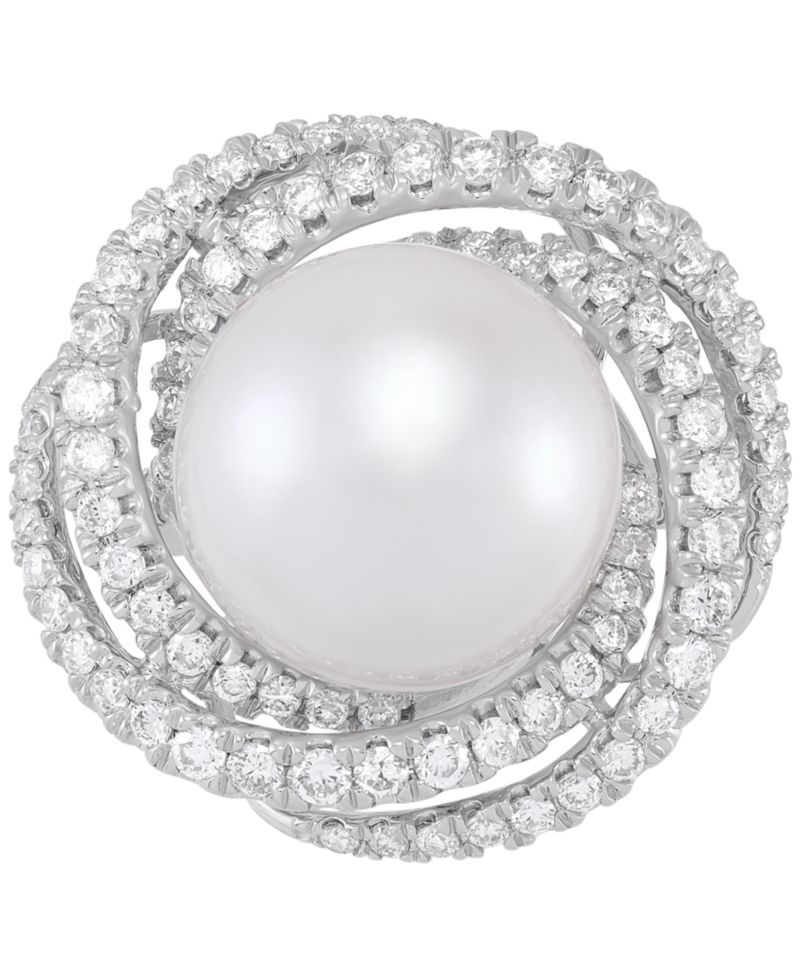 Cultured Freshwater Pearl (11mm) & Lab Grown Diamond (3/4 ct. t.w.) Love Knot Ring in 14k White Gold