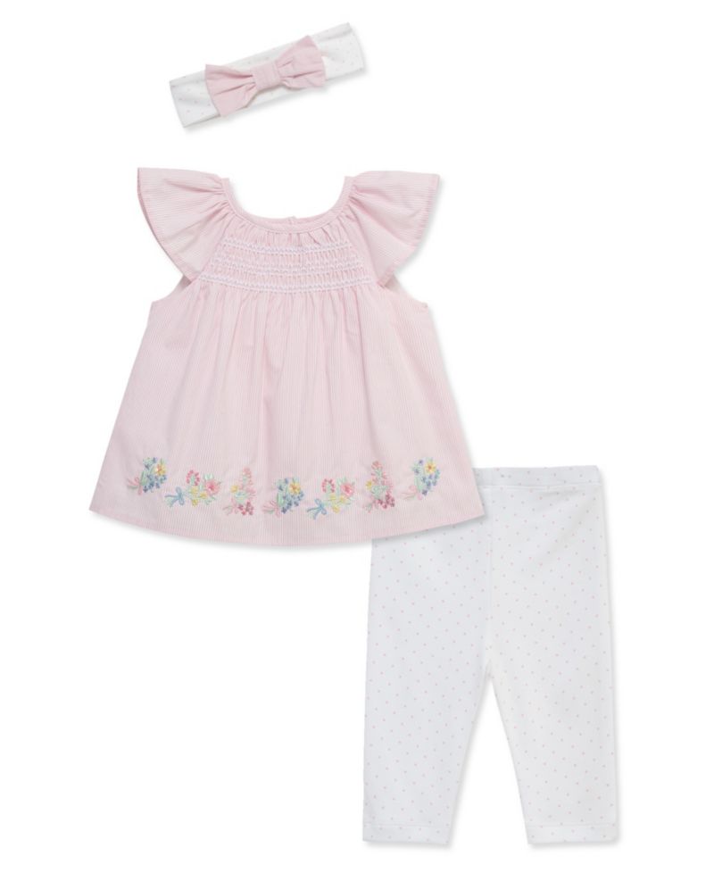 Baby Girls' Posies-Themed Tunic, Leggings and Headband, 3-Piece Set