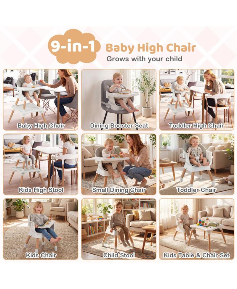 Convertible Wipe Clean Wooden Beech Legs High Chair