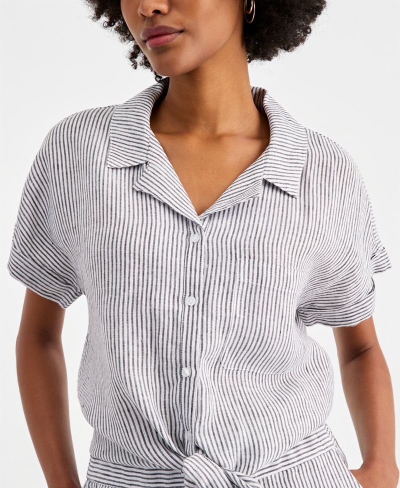 Petite Linen Tie-Front Top