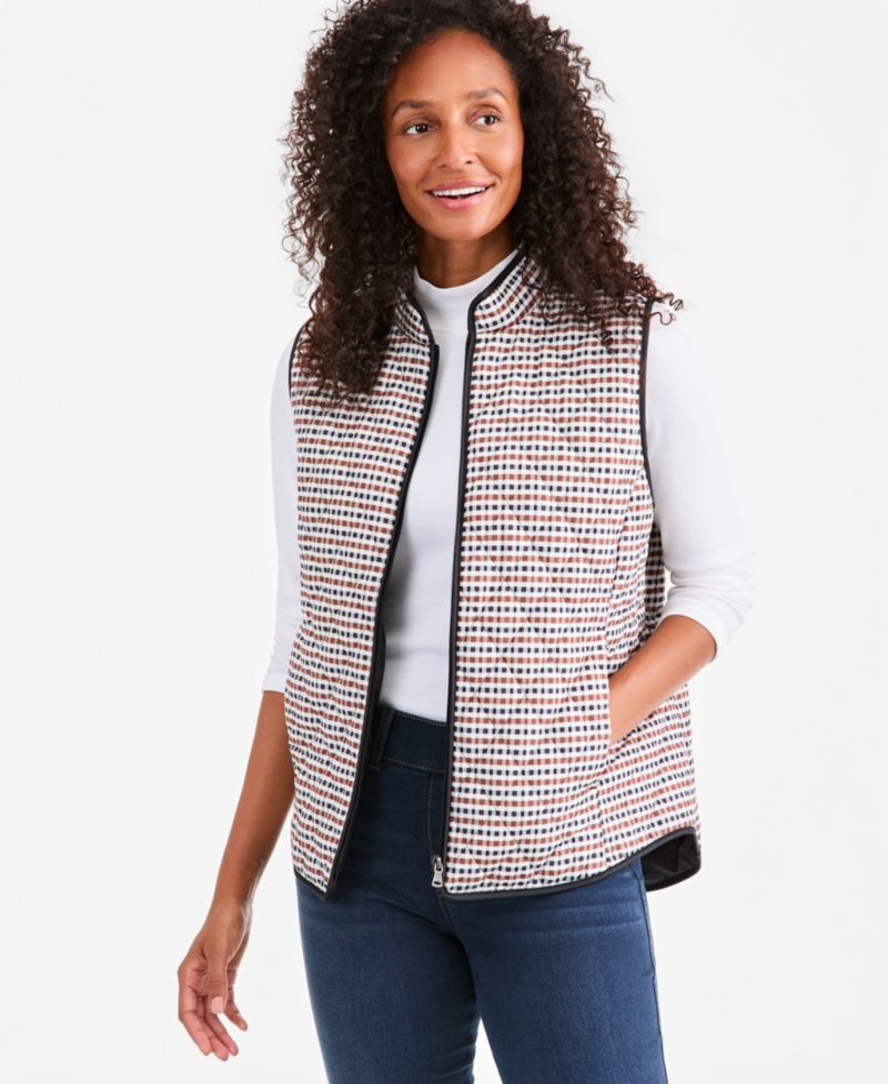 Petite Quilted Plaid Puffer Vest, Macy's Exclusive