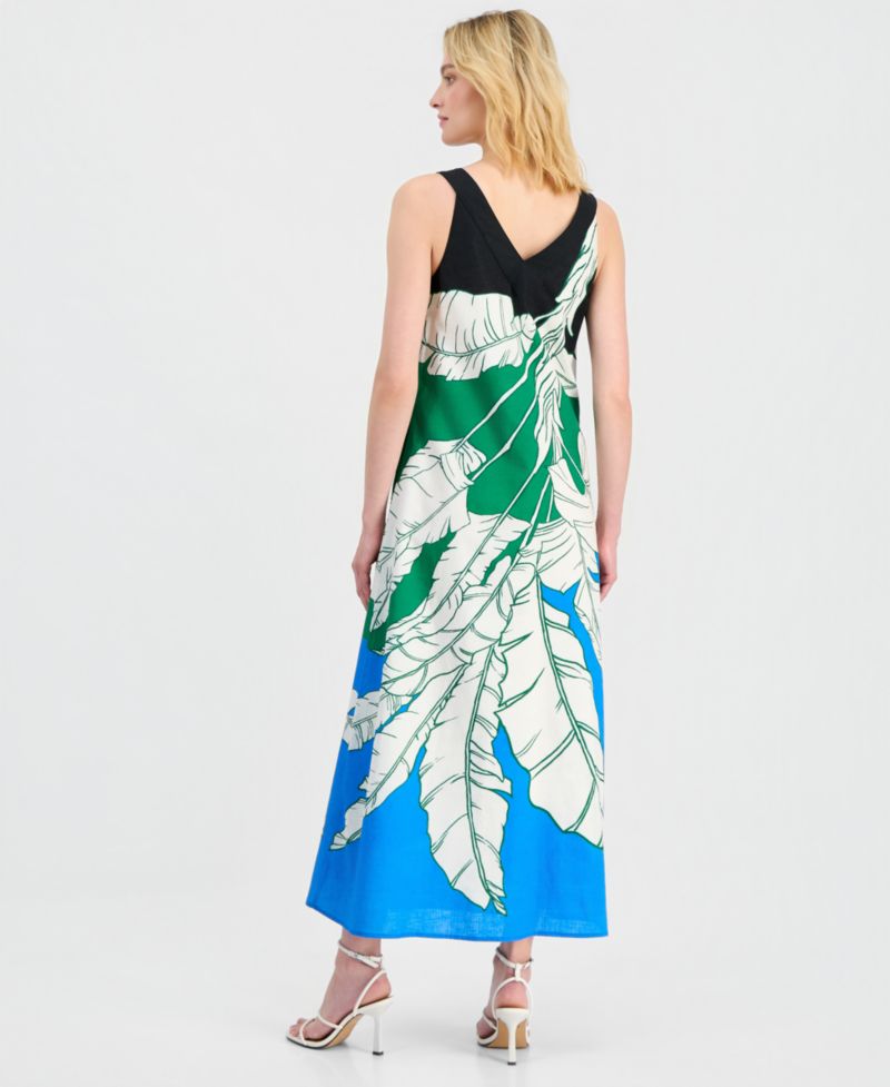 Women's Sleeveless Double V-Neck A-Line Maxi Dress