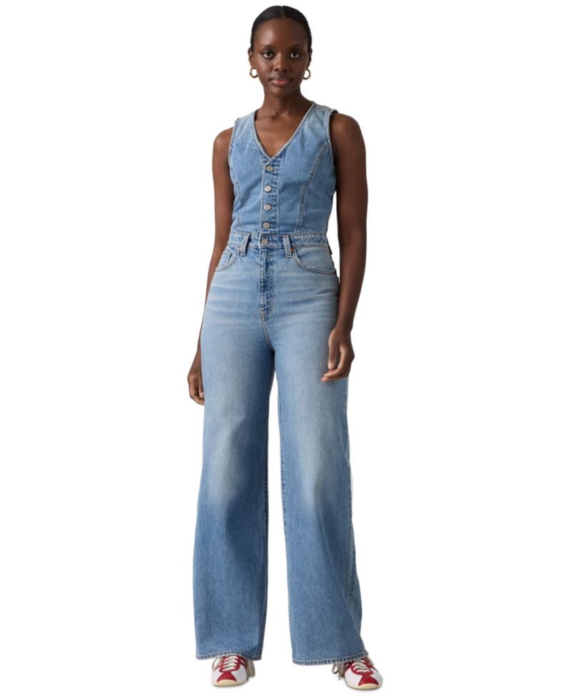 Premium Women's Wide-Leg Denim Jumpsuit