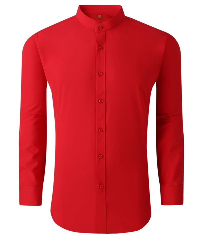 Men's Slim Fit Solid Performance Collarless Button Down Shirt