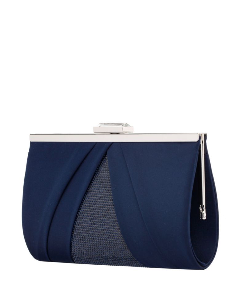Women's Pleated Stain Crystal Frame Clutch