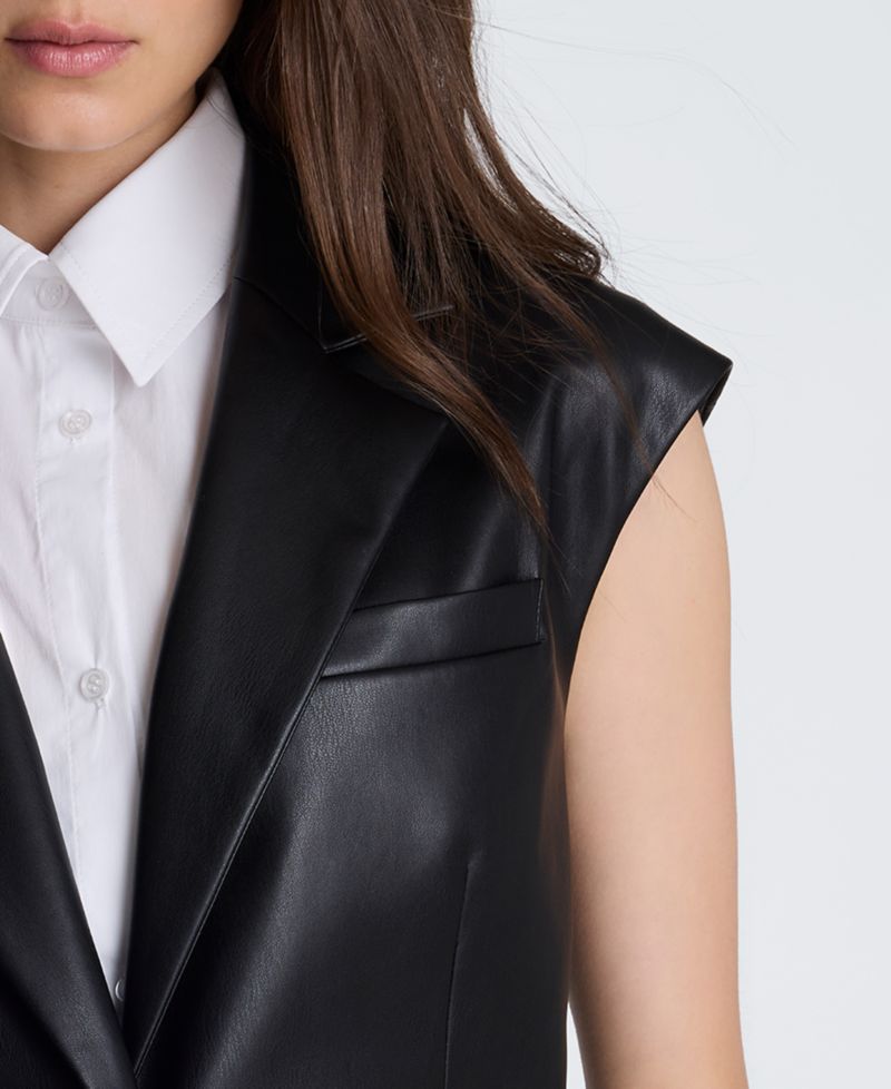 Women's Sleeveless Layered Faux Leather Vest with Removable Shirt