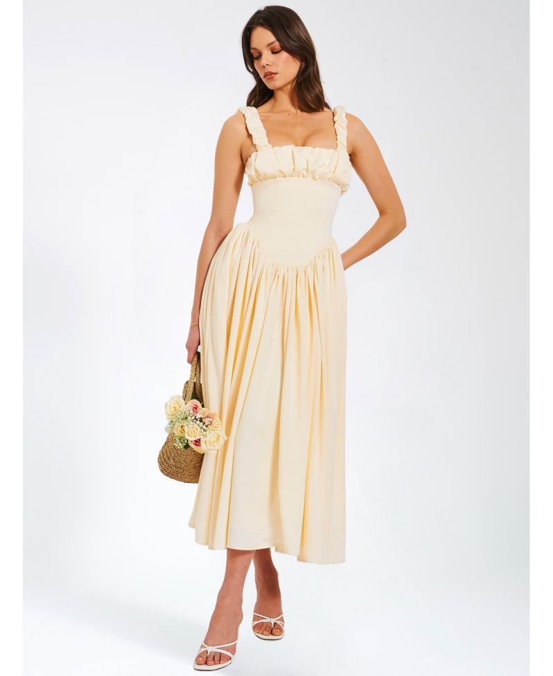 Women's Noreen Egg White Satin Drop Waist Maxi Sundress