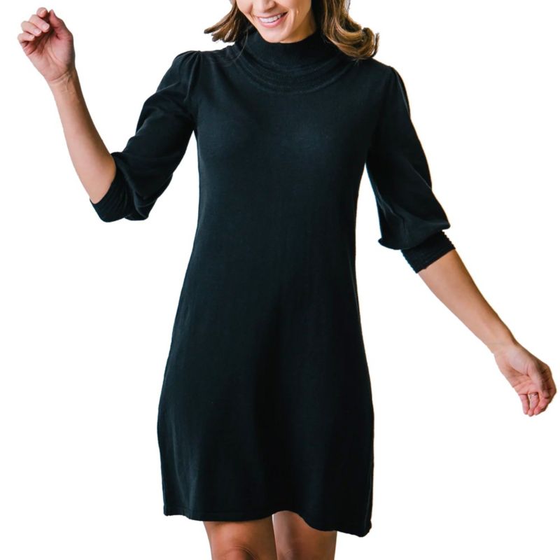 Women's Hope and Henry Long Puff Sleeve Mock Neck Sweater Dress