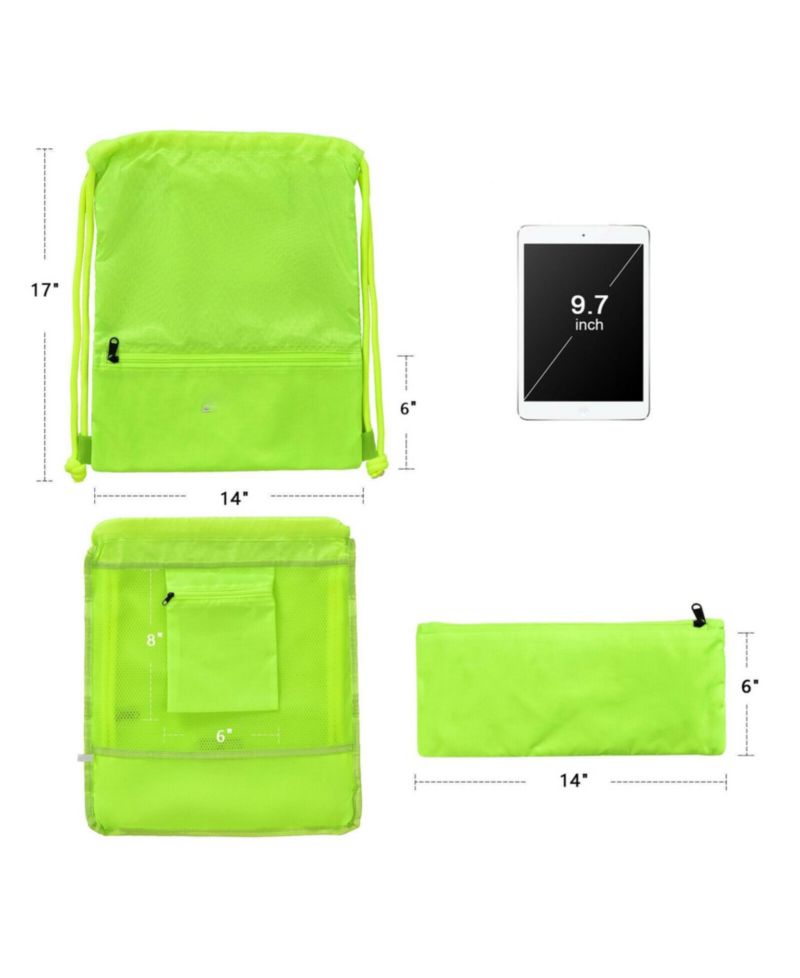 Drawstring Backpack String Bag Foldable Sports Sack with Zipper Pocket-Green