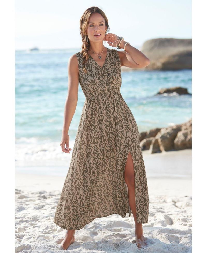 Women's Printed Wrap V-Neck Rayon Maxi Dress