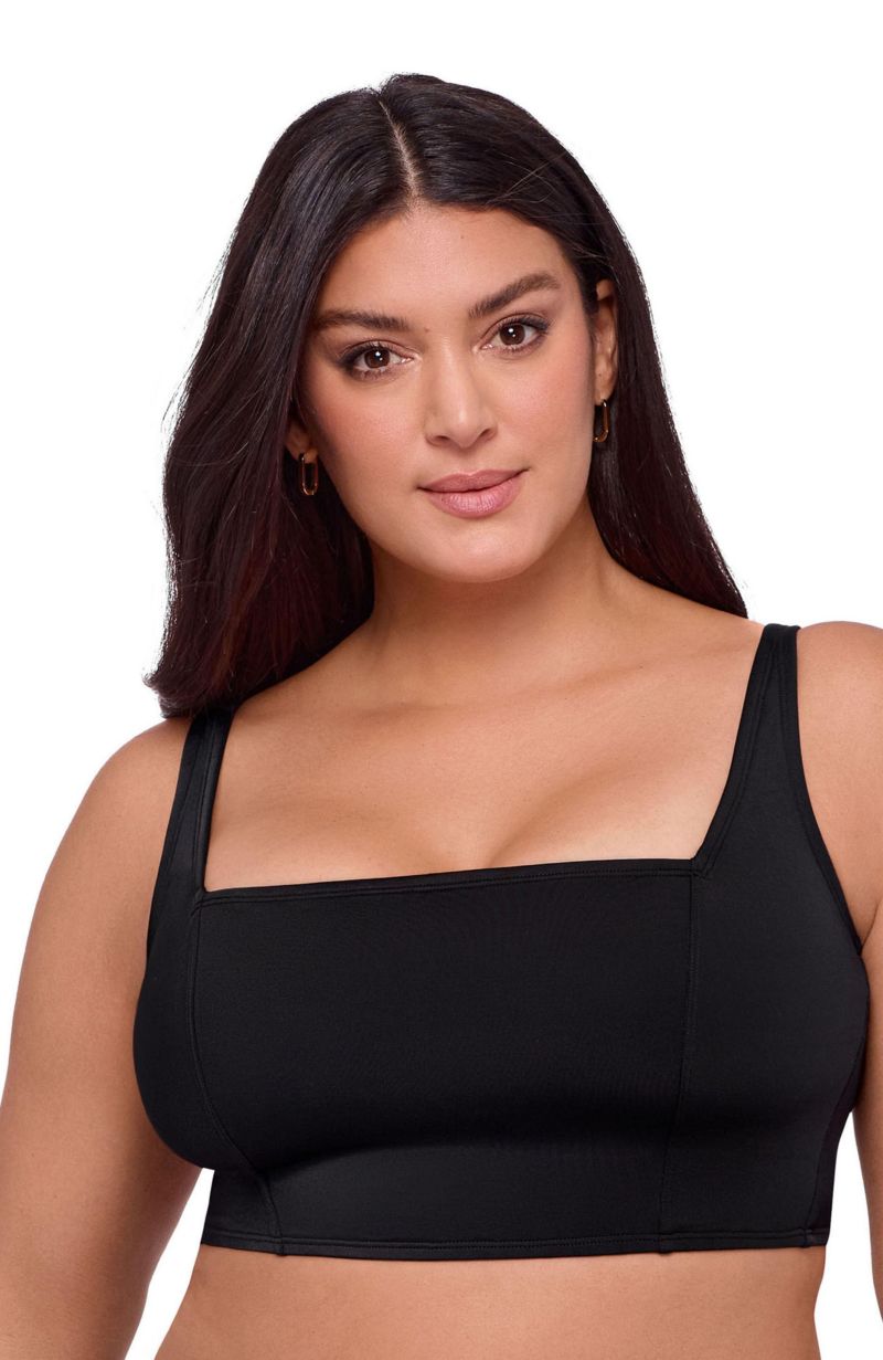 Women's Supportive and Sculpting Square Neck Lace Back Midkini Swimsuit Top