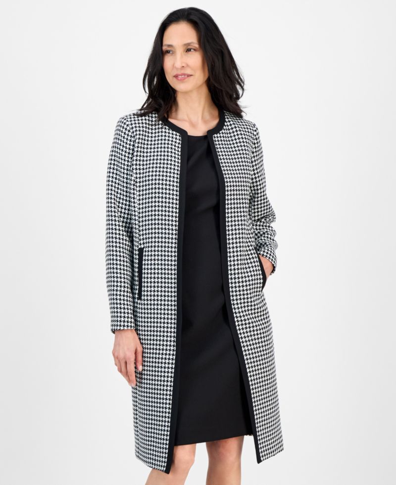 Women's Houndstooth Topper Jacket & Sleeveless 2 Piece Dress Suit
