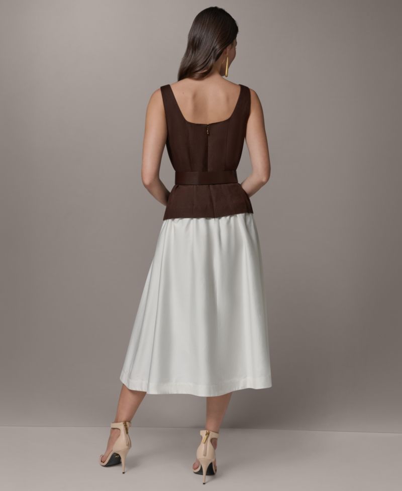 Women's Mix Media Scoop Neck Midi Dress