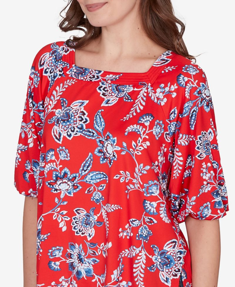 Petite Square Neck Floral Puff Print Top