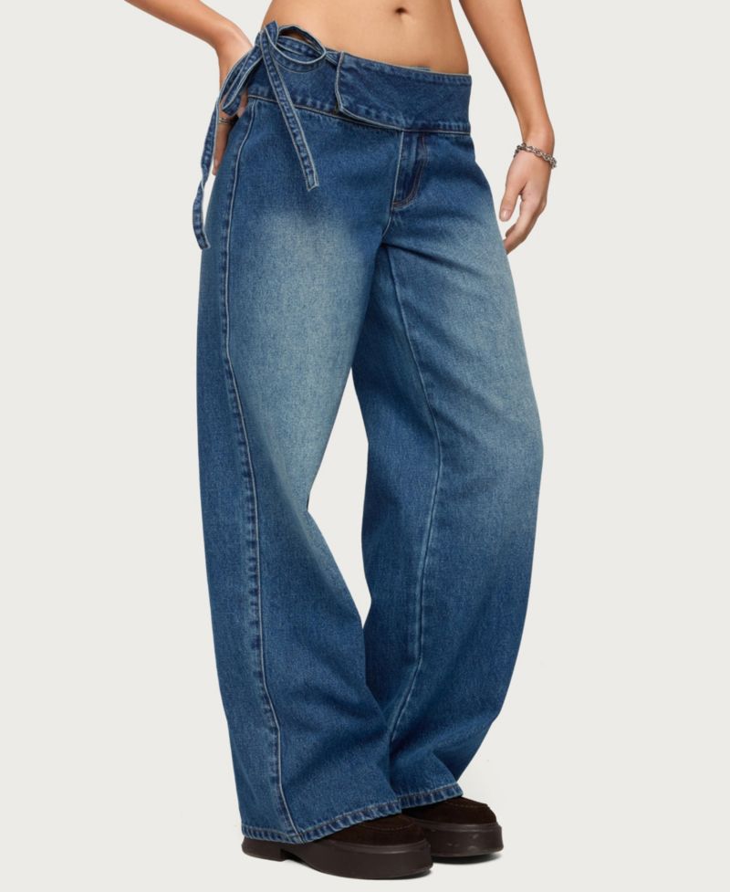 Women's Cleo Tie Waist Low Rise Baggy Jeans