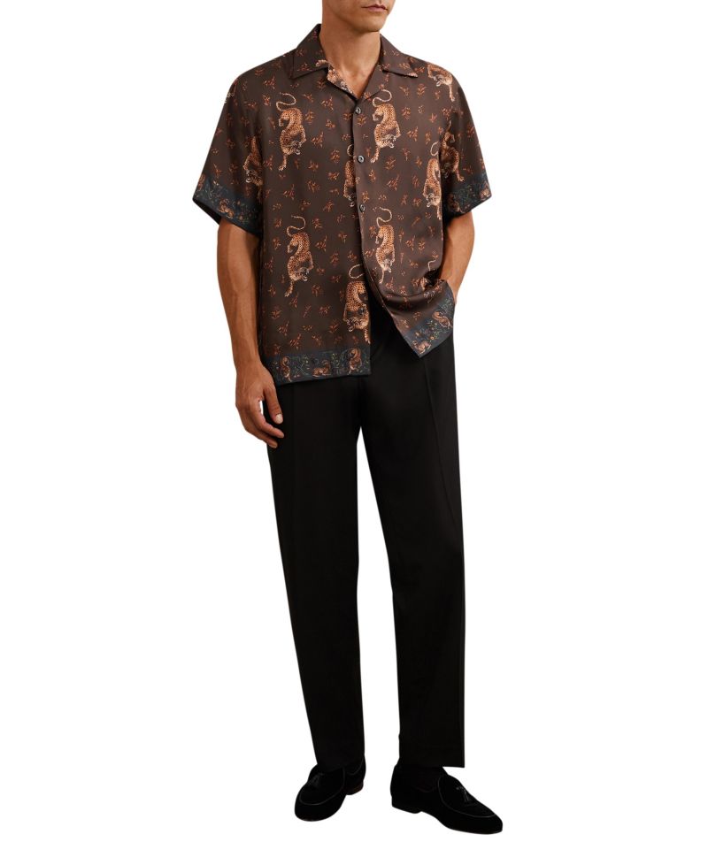 Men's Leopard Leopard-Print Cuban-Collar Shirt