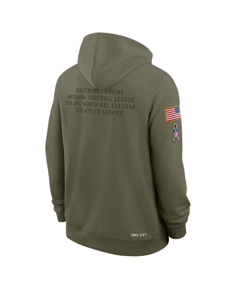 Men's Olive Baltimore Ravens 2025 Salute to Service Dominant Force Pullover Hoodie