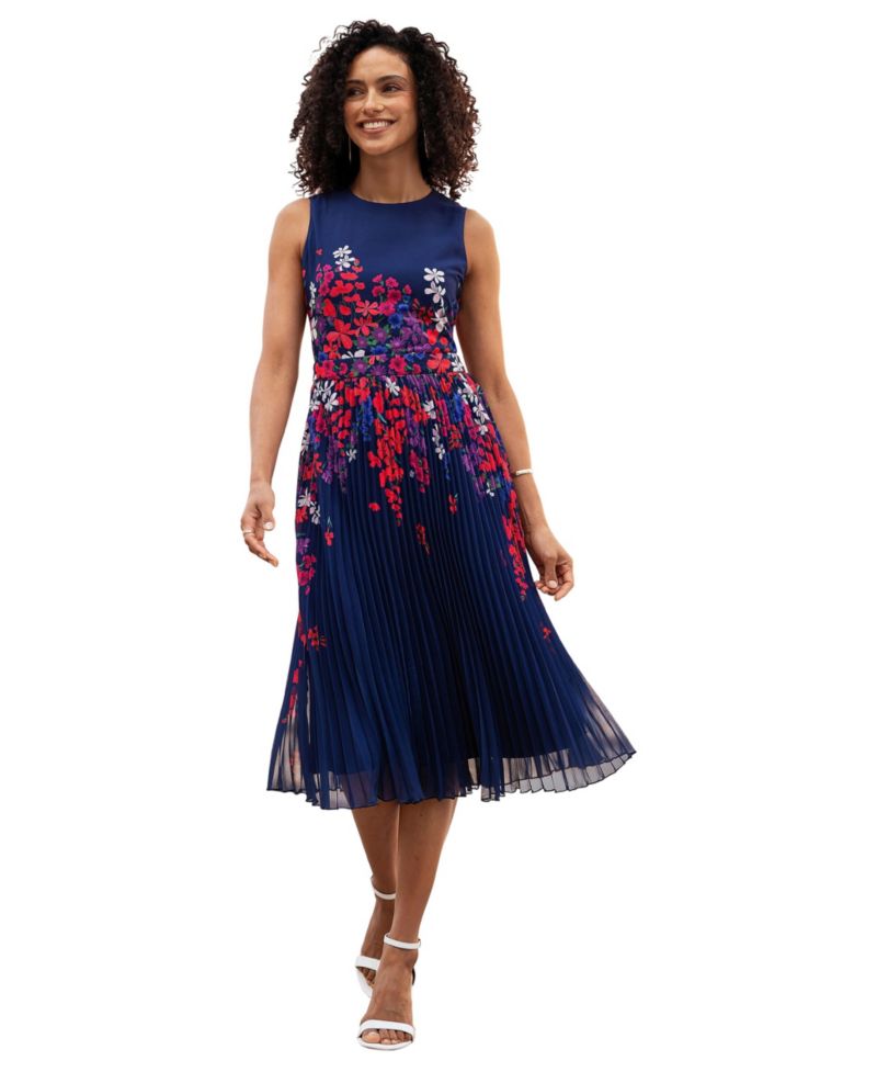 Women's Printed Pleated Midi Dress