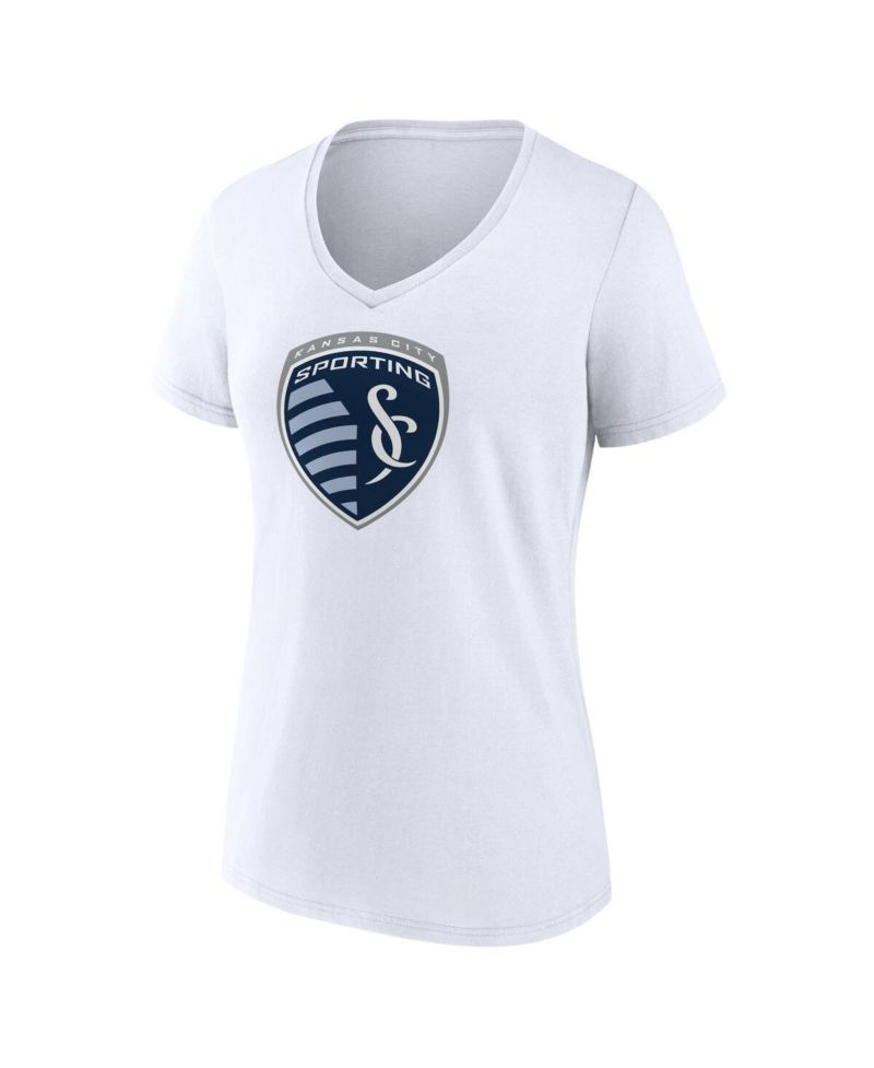 Women's White Sporting Kansas City Logo V-Neck T-Shirt