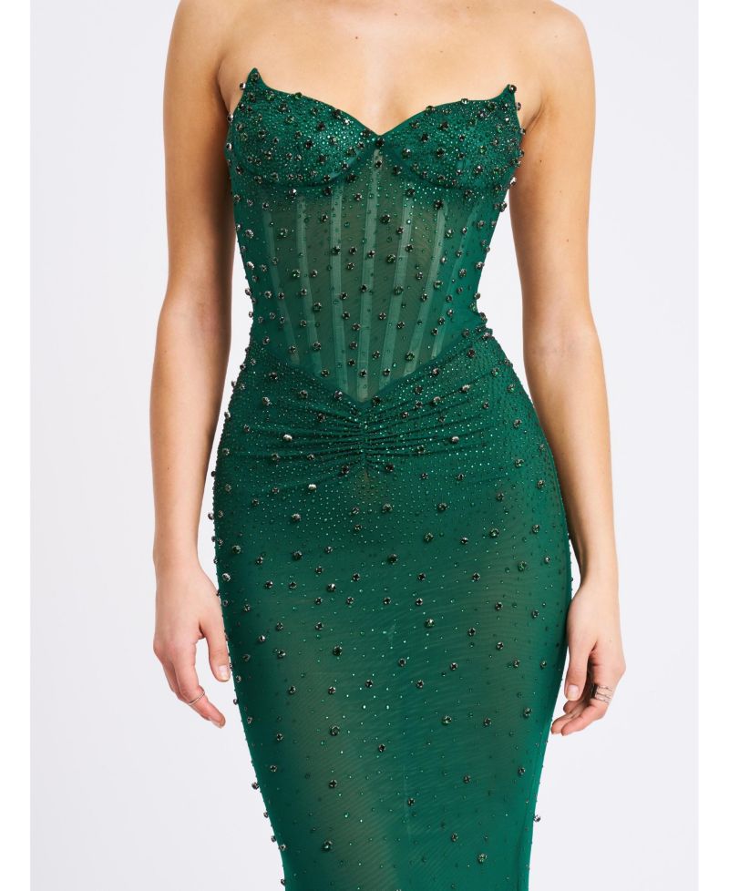 Women's Fatima Green Crystal Sleeveless Corset Mermaid Maxi Dress